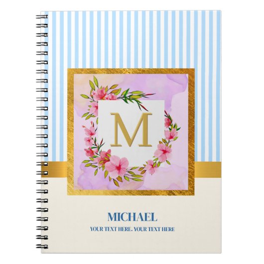 Elegant Floral Monogram Initial Script Custom Name Notizblock (Vorderseite)