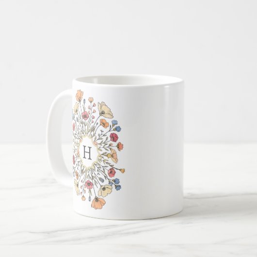 Elegant Floral Monogram Kaffeetasse (Vorderseite Links)