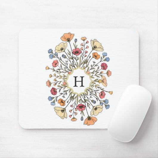 Elegant Floral Monogram Mouse Pad Mousepad (Mit Mouse)