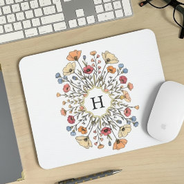 Elegant Floral Monogram Mouse Pad Mousepad