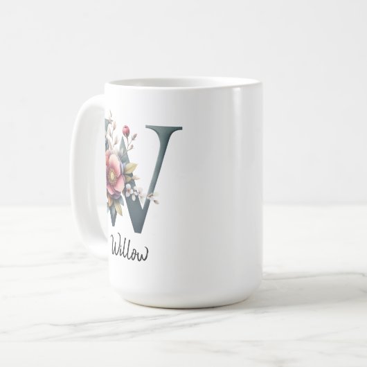 Elegant Floral Monogram Mug, Birthday Gift for Mom Kaffeetasse (Vorderseite Links)