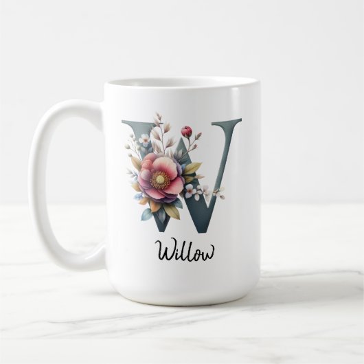 Elegant Floral Monogram Mug, Birthday Gift for Mom Kaffeetasse (Links)
