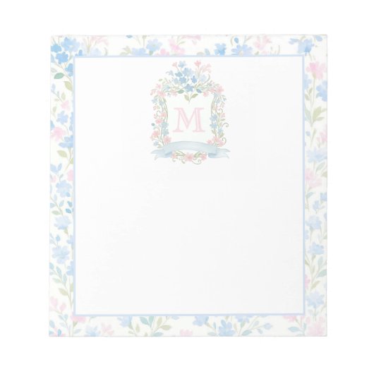 Elegant Floral Monogram Notizblock (Vorderseite)