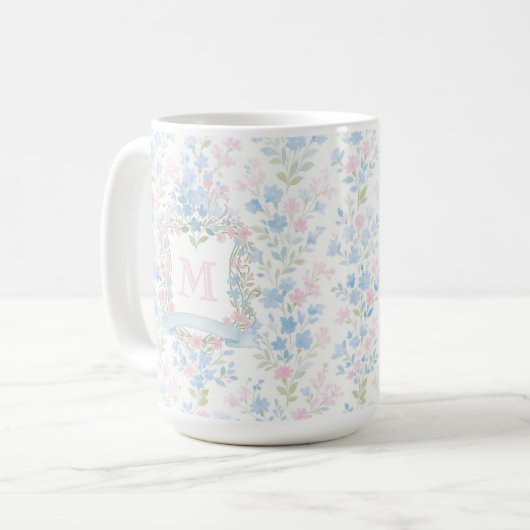 Elegant Floral Monogram Personalized Mug Kaffeetasse (Vorderseite Links)