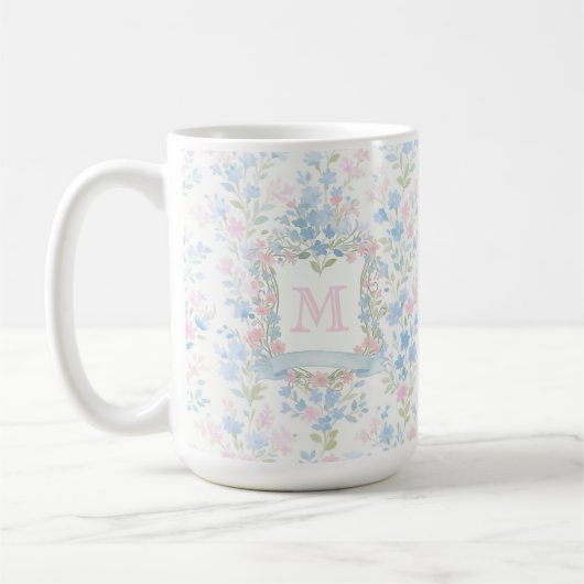 Elegant Floral Monogram Personalized Mug Kaffeetasse (Links)