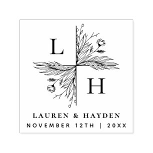 Elegant Floral Monogram Save the Date Hochzeit Permastempel