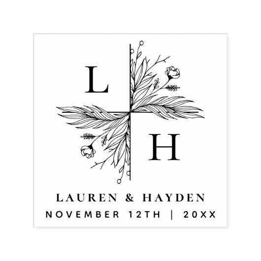 Elegant Floral Monogram | Save the Date Hochzeit Permastempel (Design)