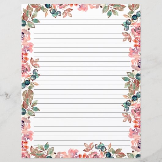 Elegant Floral Monogram Stationery Paper (Vorderseite)