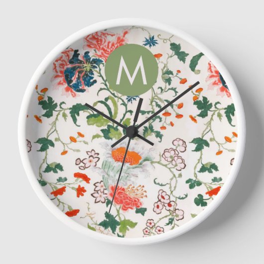 Elegant Floral Monogram Uhr (Vorderseite)