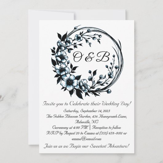 Elegant Floral Monogram Wedding Einladungen (Vorderseite)