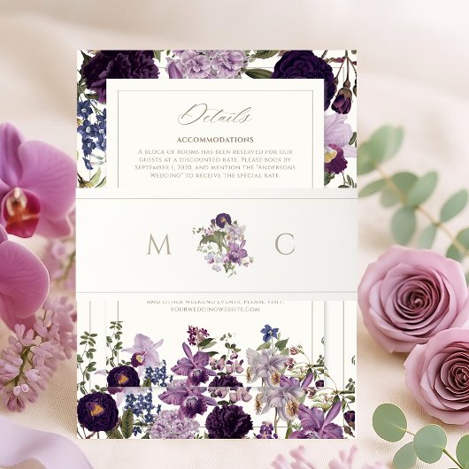 Elegant Floral Monogram Wedding Einladungsbanderole