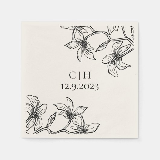 Elegant Floral Monogram Wedding Serviette (Vorderseite)