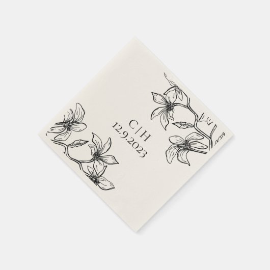 Elegant Floral Monogram Wedding Serviette (Ecke)