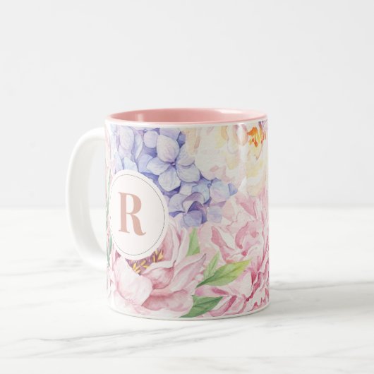 Elegant Floral Monogram Zweifarbige Tasse (Vorderseite Links)