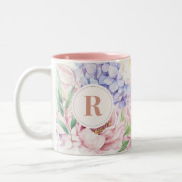 Elegant Floral Monogram Zweifarbige Tasse