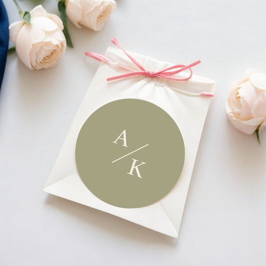 Elegant floral Moss Green Runder Aufkleber