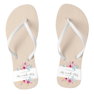 Elegant Floral Mr & Mrs Wedding  Flip Flops Badesandalen