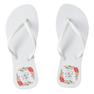 Elegant Floral Mr & Mrs Wedding  Flip Flops Badesandalen