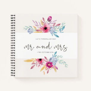 Elegant Floral Mr. & Mrs. Wedding Gästebuch Notizblock