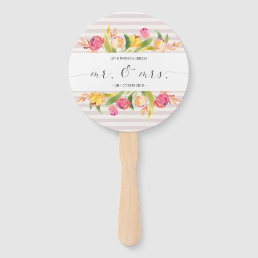 Elegant Floral Mr & Mrs Wedding | Handfächer (Vorderseite)