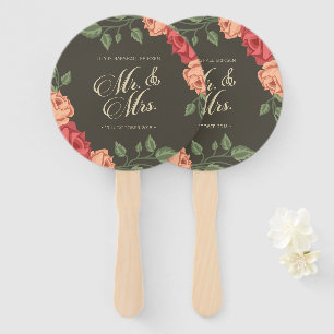 Elegant Floral Mr. & Mrs. Wedding Handfächer