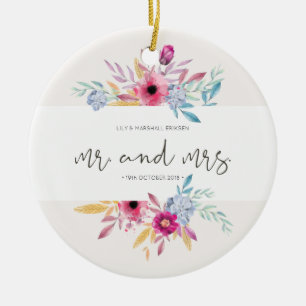 Elegant Floral Mr & Mrs Wedding Keramik Keramik Ornament