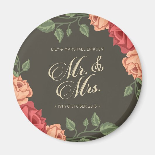 Elegant Floral Mr & Mrs Wedding | KÜHLSCHRANKMAGNE Magnet (Vorne)