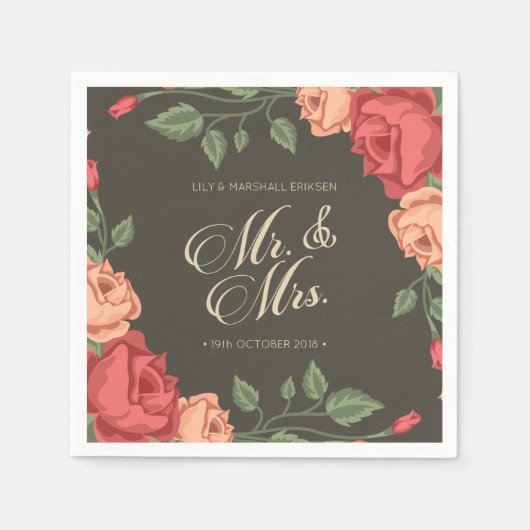 Elegant Floral Mr & Mrs Wedding | Paper Napkin Serviette (Vorderseite)