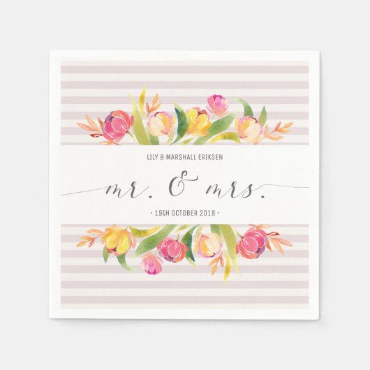 Elegant Floral Mr & Mrs Wedding | Paper Napkin Serviette (Vorderseite)
