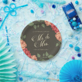 Elegant Floral Mr. & Mrs. Wedding | Papierplatte Pappteller (Party)