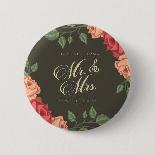 Elegant Floral Mr. & Mrs. Wedding   Schaltfläche B Button