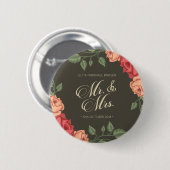 Elegant Floral Mr. & Mrs. Wedding | Schaltfläche B Button (Vorne & Hinten)