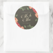 Elegant Floral Mr & Mrs Wedding | SIEGEL Runder Aufkleber (Tasche)