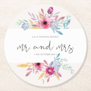 Elegant Floral Mr & Mrs Wedding Untersetzer von P
