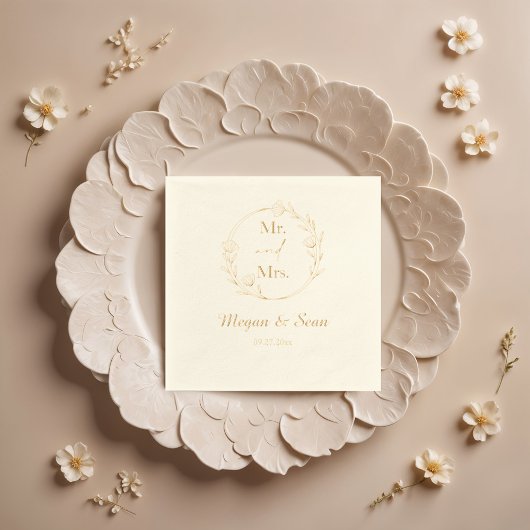 Elegant Floral Mr. und Mrs. Wedding Servietten Mit Folie