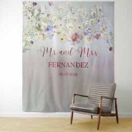 Elegant Floral Mr. und Mrs. Wedding Tapestry Wandteppich
