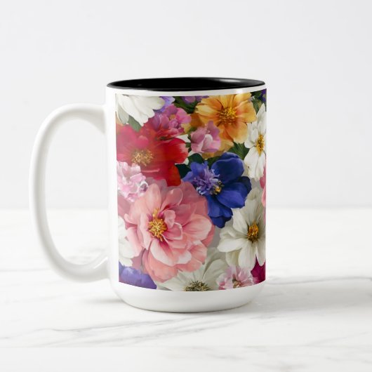 Elegant Floral Mug – Botanical Flower Print Coffee Zweifarbige Tasse (Links)