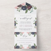 Elegant Floral Navy Blue and Plum | Hochzeit All In One Einladung (Innen Boden)
