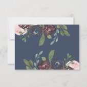 Elegant Floral Navy Blue and Plum | Hochzeit RSVP Karte (Rückseite)