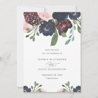Elegant Floral Navy Blue and Plum | Hochzeit