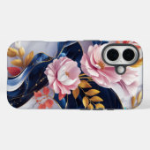 Elegant floral Navy Marmor iPhone Case (Rückseite (Horizontal))