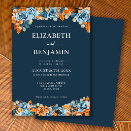 Elegant Floral Navy Rust Dark Terracota Hochzeit Einladung
