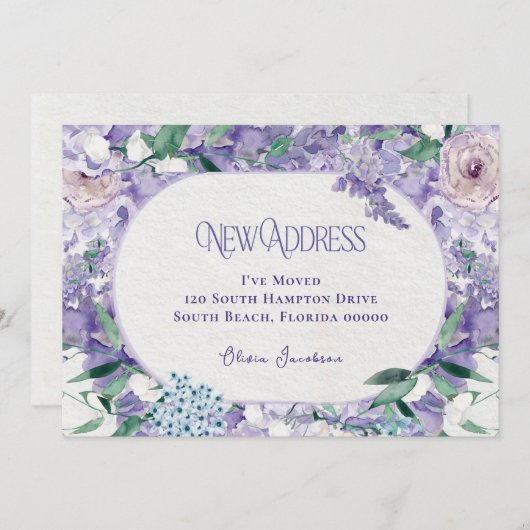 Elegant Floral New Zuhause Address Ankündigung (Vorne/Hinten)