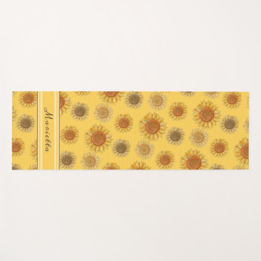 Elegant Floral Niedlich Girly Boho Gelbe Sonnenblu Yogamatte (Vorderseite (Horizontal))