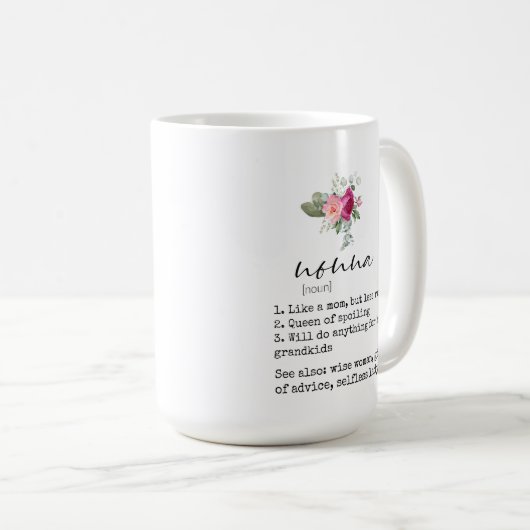 Elegant Floral Nonna Definition 15oz Kaffeemaschin Kaffeetasse (VorderseiteRechts)