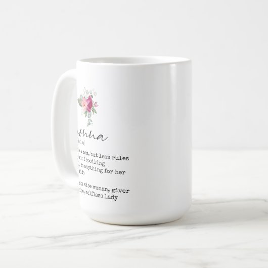 Elegant Floral Nonna Definition 15oz Kaffeemaschin Kaffeetasse (Vorderseite Links)