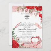 Elegant Floral Nursing Graduation Invitation | Red Einladung (Vorderseite)