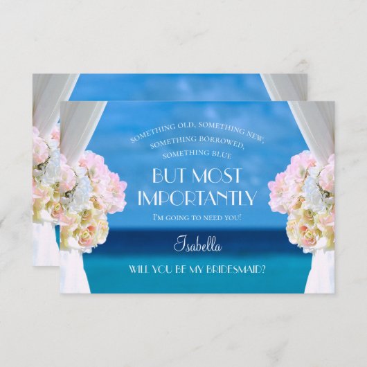 Elegant Floral Ocean Beach Bridesmaid Einladung (Vorne/Hinten)