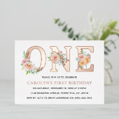 Elegant Floral ONE 1. Geburtstag Real Folieneinladung (Stehend vorne)
