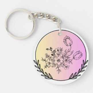 Elegant Floral Pastel Circle Aesthetic Design Schlüsselanhänger
